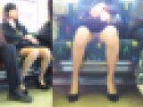 電車対面エロいスーツOLさんの開脚モロパンチラ盗撮動画