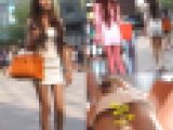 【眩しい笑顔を連発する！美脚お姉さんの純白パンティーを逆さ撮りwww】