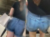 色白ポニテギャルのミニデニムショーパン 超リアルな街中風景【001】