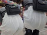 【透け透けワイドパンツ】お買い物中のパンティー透け