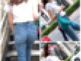 【好評再販SALE】ボリューム抜群のお尻が目立つスキニーデニムを履くスタイル抜群のOLの階段上りシーン【4】