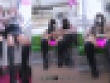【縦型動画】電車でストレッチブーツとニーソックスのミニスカ美脚2人組女子をパンチラ盗.撮(2)対面座席