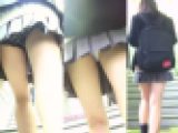 [★新作]Wパンチラ盗撮 超ミニスカ制服女子 白パンツと黒い水玉パンツをダブル撮り