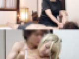 金髪ギャルの美巨乳デカ尻の出張マッサージ嬢に執拗セクハラ・照れ笑いしながらチ●ポ握らせ授乳手コキ・発情マ●コに手を伸ばしオナニー
