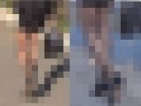 すごく綺麗な黒パンストにタイトスーツOLの美脚にチラ見え